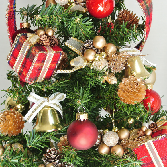 <送料無料>【一点物】”ホーリーレッド” タータンチェックのクリスマスツリー  　クリスマスツリー　赤×ゴールド　クリス 4枚目の画像