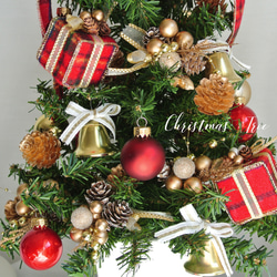 <送料無料>【一点物】”ホーリーレッド” タータンチェックのクリスマスツリー  　クリスマスツリー　赤×ゴールド　クリス 3枚目の画像