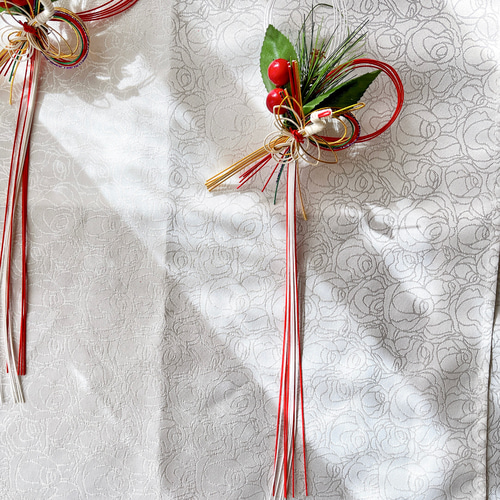 超早割お正月2026 南天 紅白水引きのシンプルな正月飾り 玄関飾り