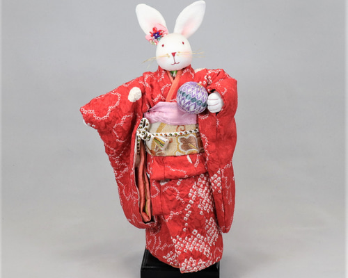 おめかしウサギさん』 ミニ着物 着せ替え人形 和布（着物生地