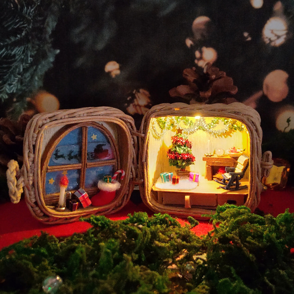 ミニチュア クラフトバンドのクリスマスオブジェ ライト ON/OFF付き 4枚目の画像