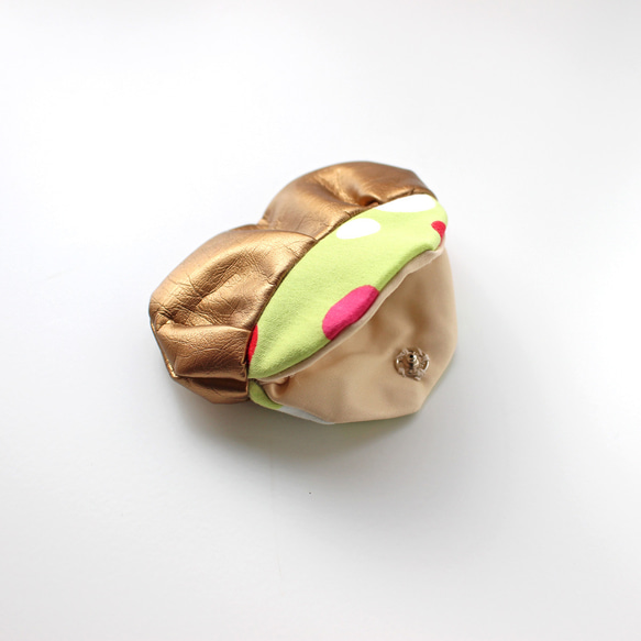 ポーチ 小物入れ rice ball 小さい 生地 イタリア製 プリント ドット ライム 5枚目の画像