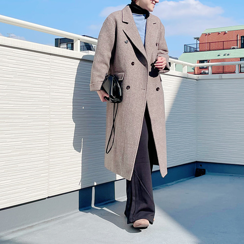 新作】ヘリンボーン柄リバーシブル生地の半裏付きダブルブレストコート