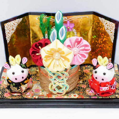 お正月飾り】≪2021年うし年バージョン≫可愛い牛と門松、屏風のセット