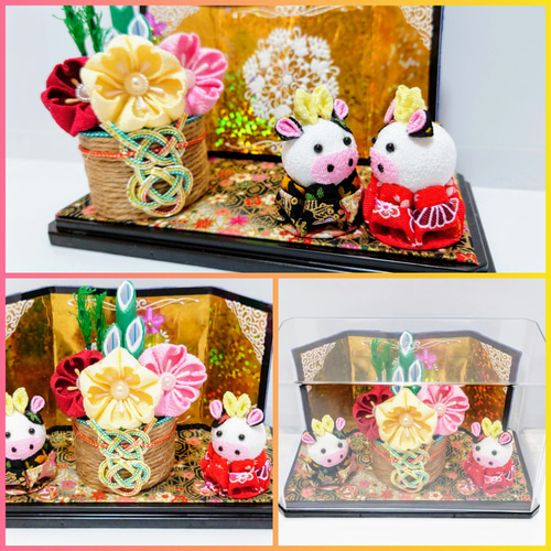 お正月飾り】≪2021年うし年バージョン≫可愛い牛と門松、屏風のセット