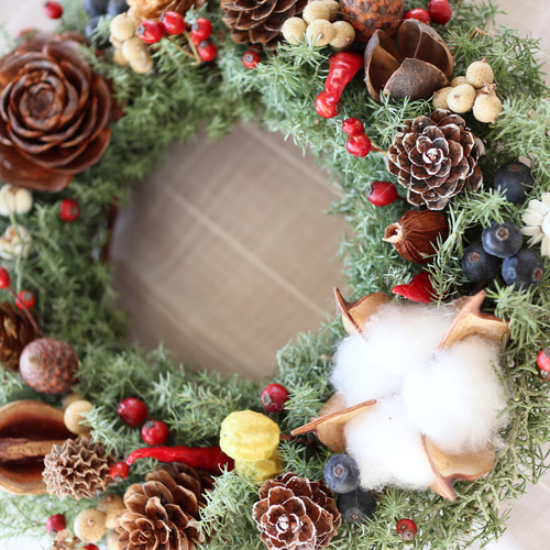 ドライフラワーリース〜木の実いっぱいリース゜・*:.。❁ 木の実たっぷりリースS ドライフラワー petit chocolat 通販