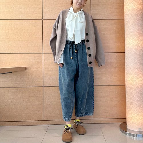 フォクシー】コットンニットカーディガン 女優襟 ロングガウン グレー