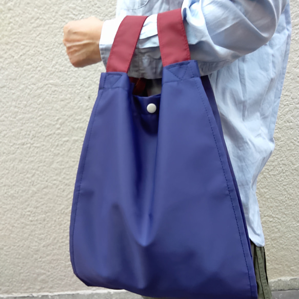 ナイロントートバッグ レジ袋型(ナス紺✕ワイン tb-rn 31) 1枚目の画像