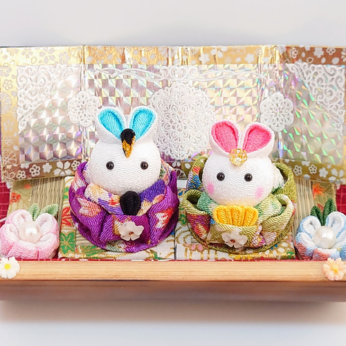 ひな祭り2021】竹筒うさちゃんひな人形【つまみ細工】 ひな人形・雛
