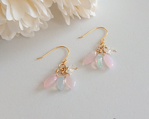 オパールピアス〈長方形・赤系〉〜14kgf〜 | Ketti