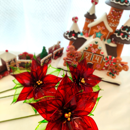 ひーちゃんさま専用アメリカンフラワー　クリスマスアレンジ ポインセチア4本 アメリカンフラワー クリスマス雑貨 アートフラワー