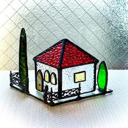 キラキラミニハウス　　ステンドグラス　赤い屋根　キャンドルホルダー 4枚目の画像