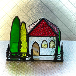 キラキラミニハウス　　ステンドグラス　赤い屋根　キャンドルホルダー 5枚目の画像