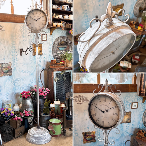 店舗什器 大きなスタンド時計/ 両面式 ステーションクロック  