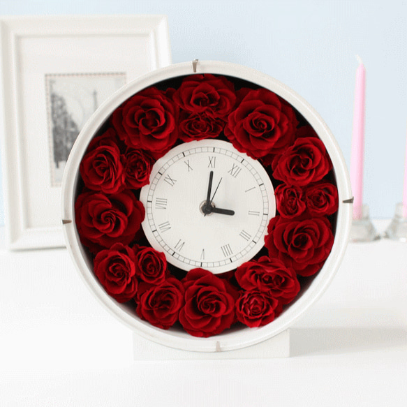 プリザーブドフラワー花時計 美しさが際立つALLプリザーブドの花時計　還暦祝いや敬老の日に人気の商品 3枚目の画像
