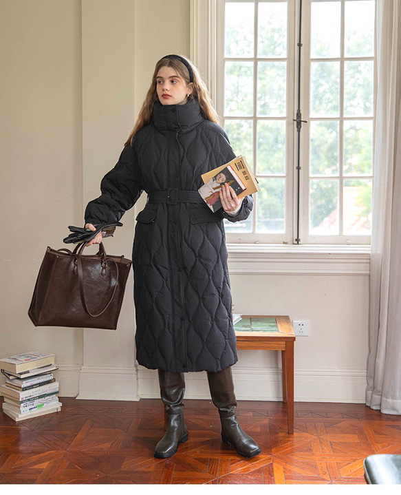 ダウン90%】スッキリ見せ暖かいダウンコート ウエストベルト【冬春秋