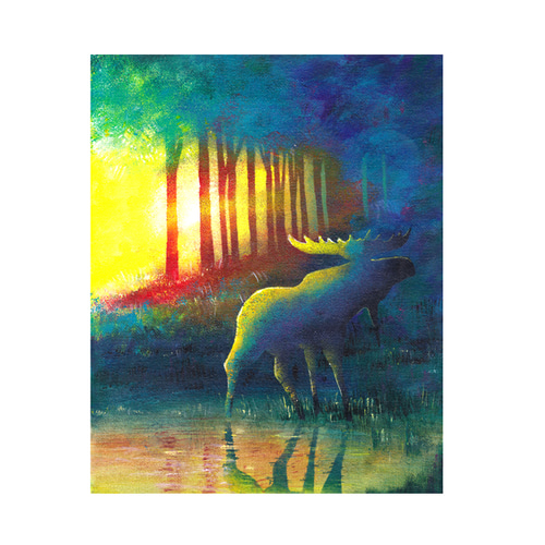 原画】森へ帰るヘラジカ 絵画 キャンバスアート F3号 絵画 原画】森へ帰るヘラジカ 絵画 キャンバスアート F3号 絵画