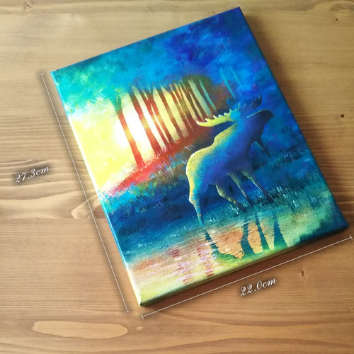 原画】森へ帰るヘラジカ 絵画 キャンバスアート F3号 絵画