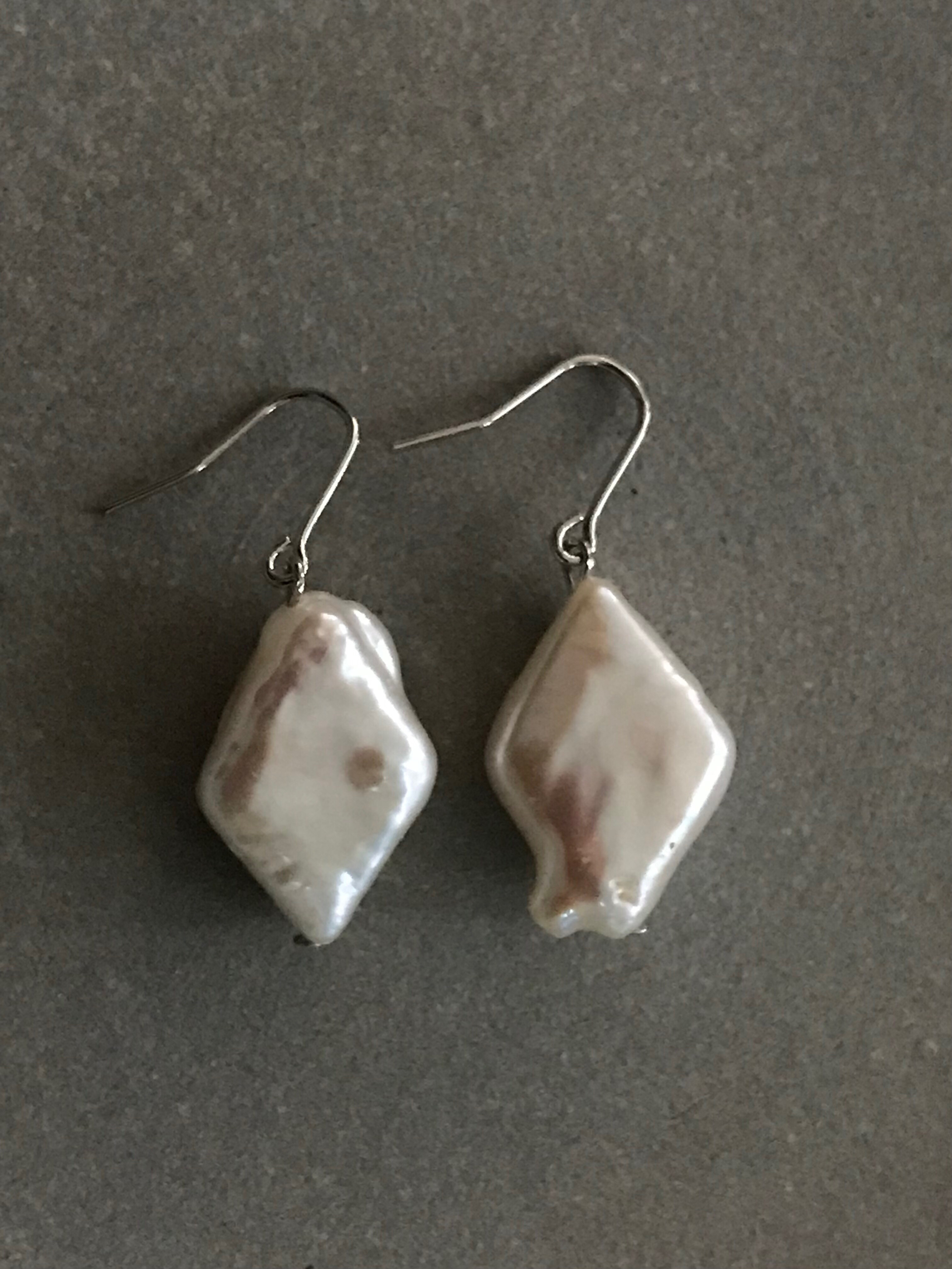 ひし形淡水パール♚ピアス/ノンホールピアス