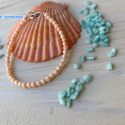 高知から珊瑚アクセサリー直売　ピンク色珊瑚ブレスレット　シルバー製アジャスター付 1枚目の画像