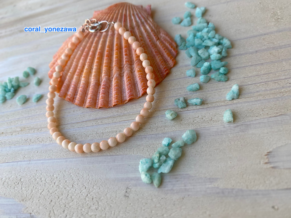 高知から珊瑚アクセサリー直売　ピンク色珊瑚ブレスレット　シルバー製アジャスター付 1枚目の画像