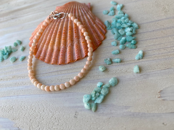 高知から珊瑚アクセサリー直売　ピンク色珊瑚ブレスレット　シルバー製アジャスター付 3枚目の画像