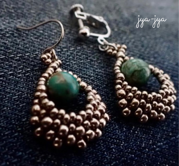 beads earrings - natural turquoise 3枚目の画像