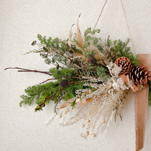 クリスマススワッグ 横長スワッグ ドライフラワー Creema限定