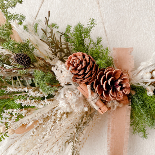 ネイティブフラワー横長スワッグ　ドライフラワー　クリスマス　壁掛け棚置き　飾り ネイティブフラワー横長スワッグ ドライフラワー クリスマス 壁掛け棚