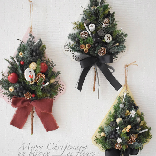 モミの木 プレートアレンジ クリスマスツリー リースP プリザーブド