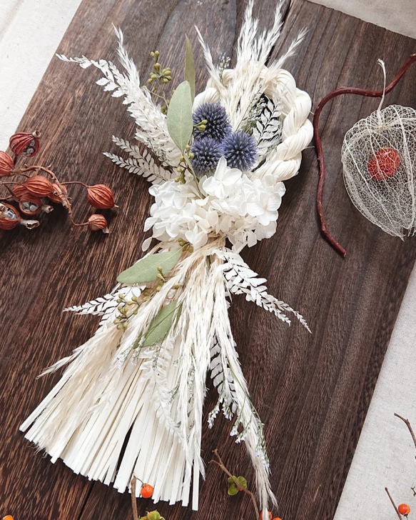 予約販売】2023 お正月*｡ ホワイト しめ縄飾り ∗*ﾟ ドライフラワー