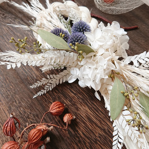 予約販売】2023 お正月*｡ ホワイト しめ縄飾り ∗*ﾟ ドライフラワー