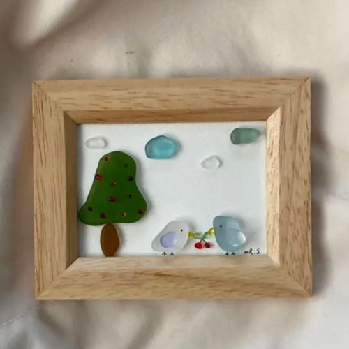 WOL.S シーグラスアート 小鳥とさくらんぼ その他インテリア雑貨 WOL.S