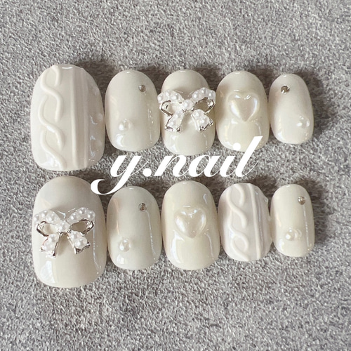 リボンネイル/ニットネイル/ガーリーネイル ネイルチップ（つけ爪） y  