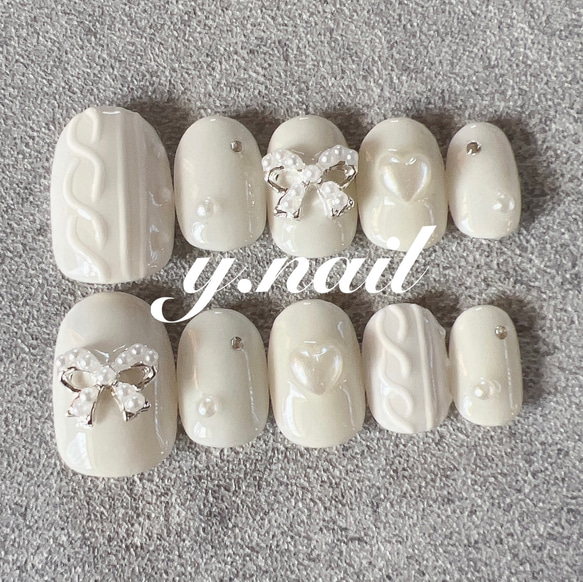 [定休日以外毎日出荷中] リボンネイル/ニットネイル/ガーリーネイル ネイルチップ（つけ ネイルチップ・付け爪