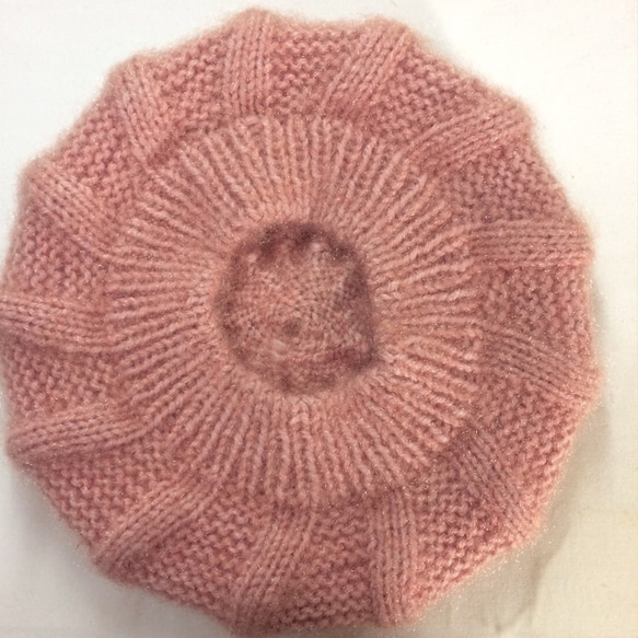 りす　ニットベレー帽（手編み ピンク） 6枚目の画像