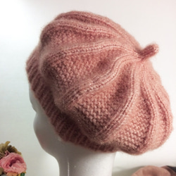 りす　ニットベレー帽（手編み ピンク） 2枚目の画像