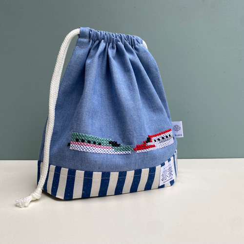 S (*・ω・)ノ　手刺繍　体操着袋　お弁当袋　スカラップティッシュケース S (*・ω・)ノ 手刺繍 体操着袋 お弁当袋 スカラップティッシュ