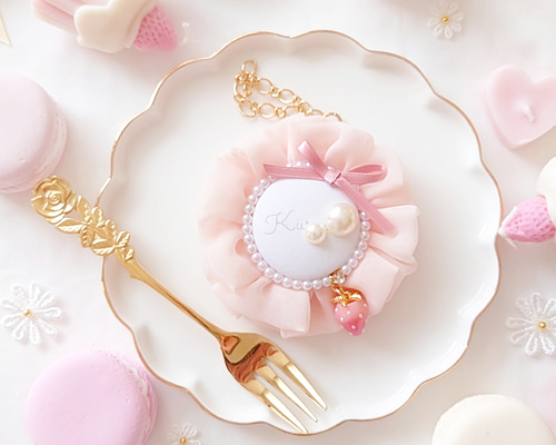 いちごパフェ☆様729ぷっくりハートキーホルダー4個セット 薔薇 リボン