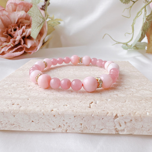 天然石ブレスレット 『 ピンクオパール×グァバクォーツ 』10月誕生石