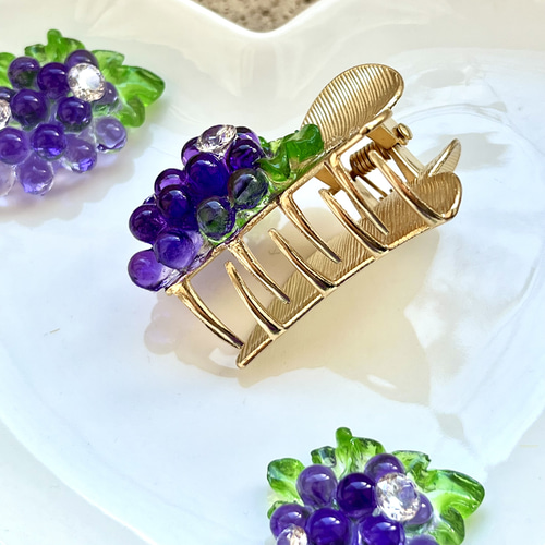 ヘアアクセサリー〜葡萄〜 ヘアクリップ・バナナクリップ 心春 通販