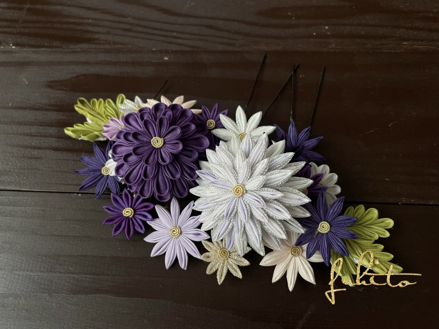 正絹羽二重つまみ細工　髪飾りセット