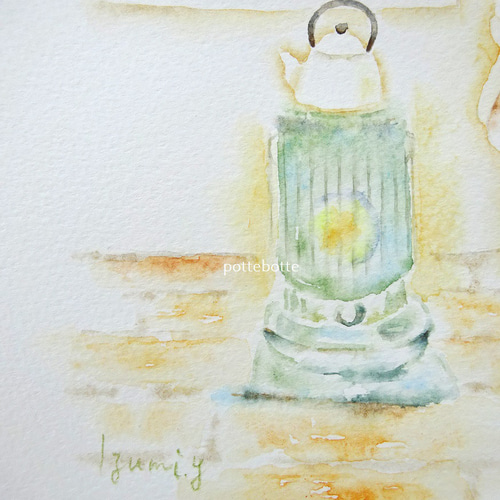 ✻ 【原画】冬のお出かけ支度 / 猫とストーブ no.176 | 絵 水彩画