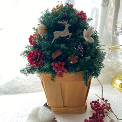 早割クリスマス2023 creema プリザーブドフラワーキラキラのトナカイに木の実 卓上クリスマスツリーLEDライト 3枚目の画像