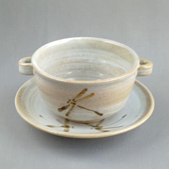 スープカップ　白萩釉　トンボ絵　【商品番号：00145】 3枚目の画像