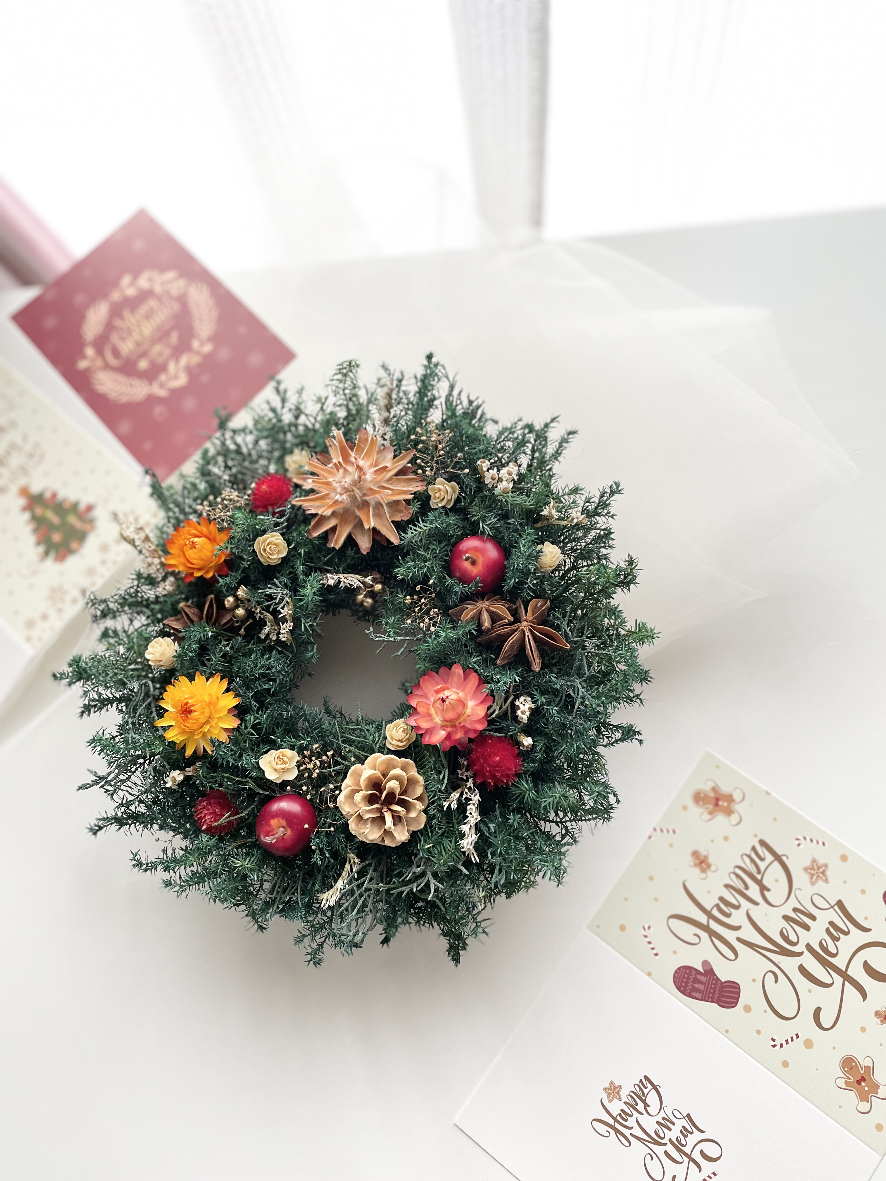 ゴールド＆ベージュ＊クリスマスのロープリース アートフラワー
