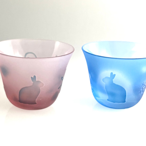木箱入り】ペアギフト 雪うさぎ 水色&ピンクブルー ペア おちょこ
