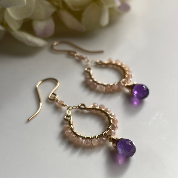 14kgf アメジスト×コーティングムーンストーン ピアス