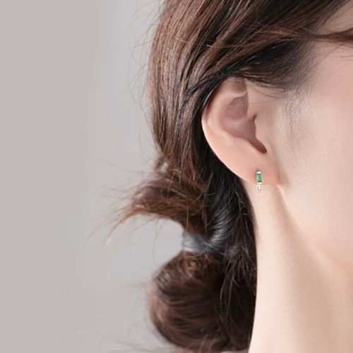 エメラルド フープピアス シルバー925 ワンタッチピアス