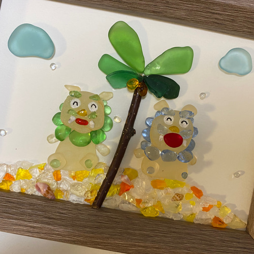 ♡ちっちゃな天然石MOONとうさぎさん♡シーグラスアート フロー